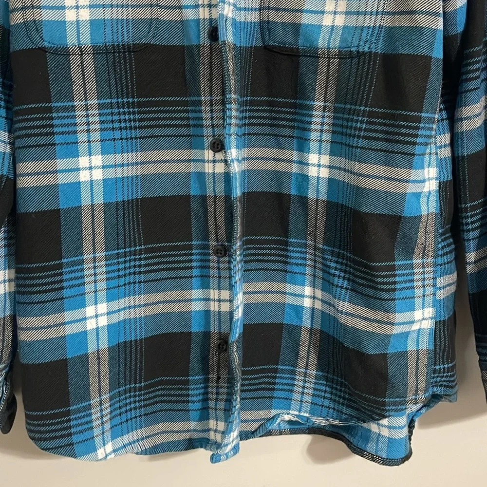 FILSON VINTAGE FLANNEL WORK SHIRT BLUE/BLACK/MULTI PLAID Large